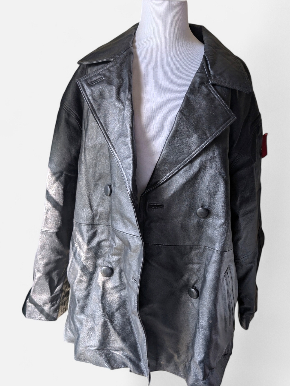 Black Leather Double-Breasted Jacket Womens